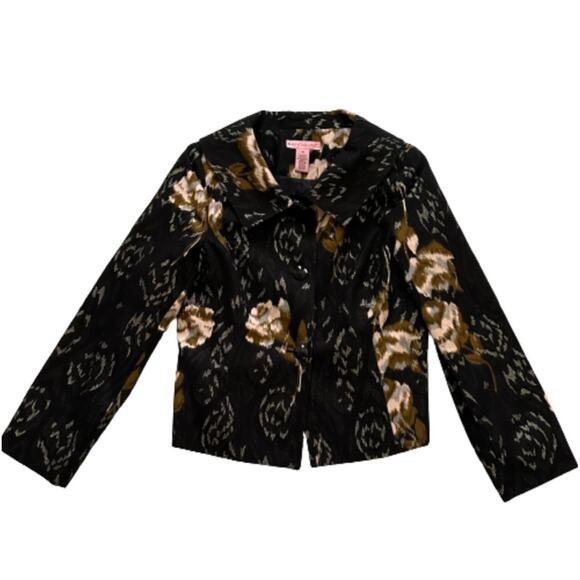 Bandolino Blazer Jacket Black Peach Brown Floral Metallic Wide Collar Size 10 - Picture 12 of 12